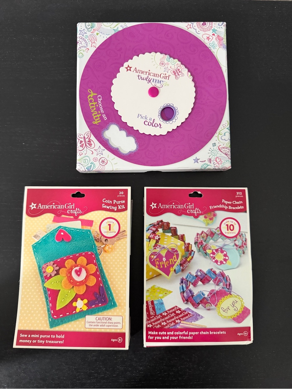 American Girl Craft Kits - Pink Purple Teal Floral Bracelet & Coin Purse